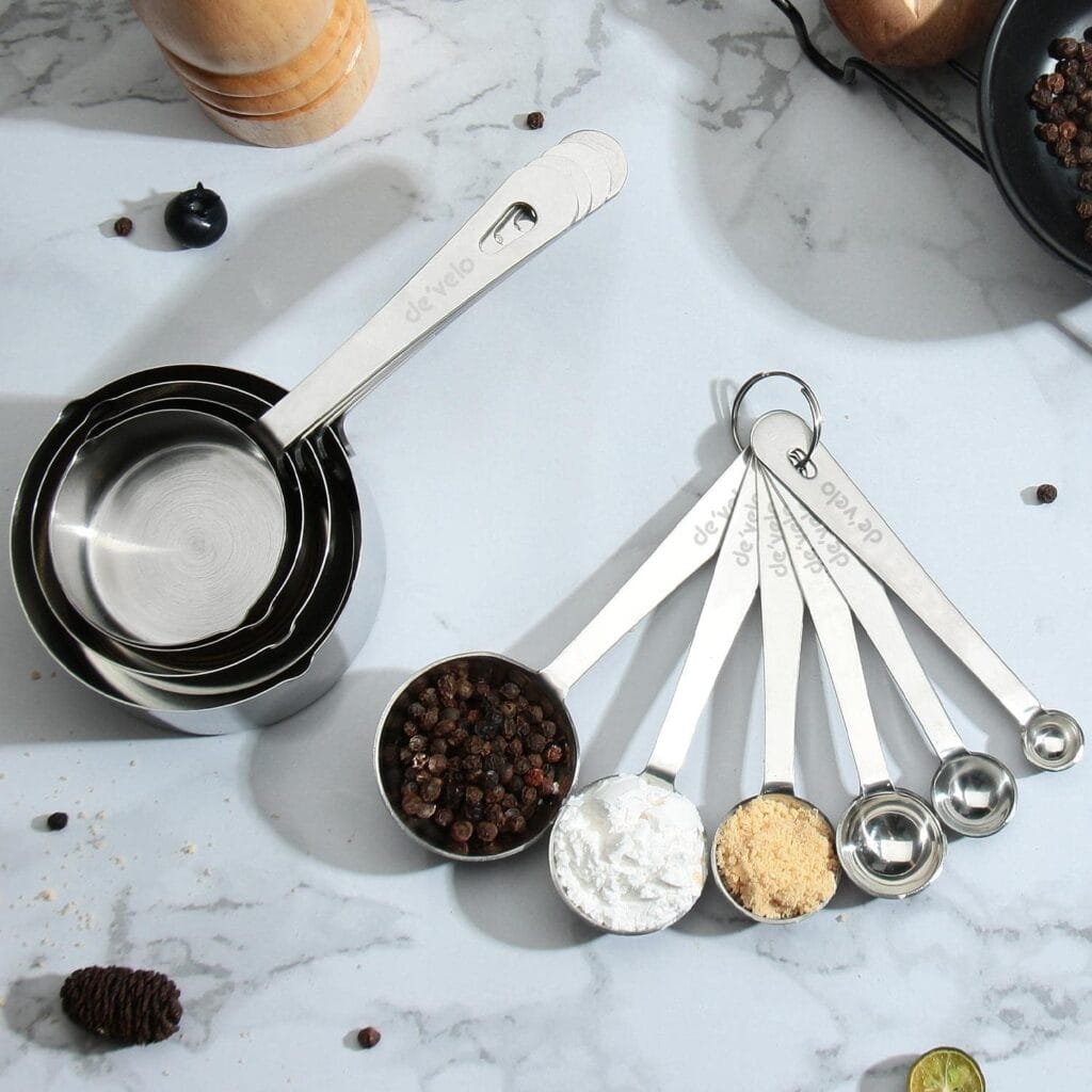 DEVELO Stainless Steel Measuring Cups  Spoons Set, Cups and Spoons, Kitchen Gadgets for Cooking  Baking (4+6) DEVELO Stainless Steel Measuring Cups  Spoons Set, Cups and Spoons, Kitchen Gadgets for Cooking  Baking (4+6)