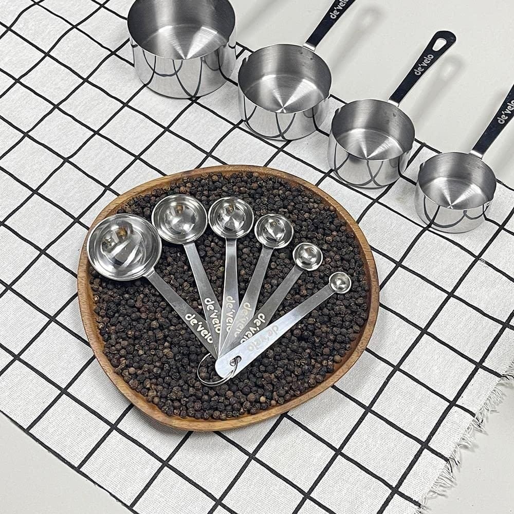 DEVELO Stainless Steel Measuring Cups  Spoons Set, Cups and Spoons, Kitchen Gadgets for Cooking  Baking (4+6) DEVELO Stainless Steel Measuring Cups  Spoons Set, Cups and Spoons, Kitchen Gadgets for Cooking  Baking (4+6)