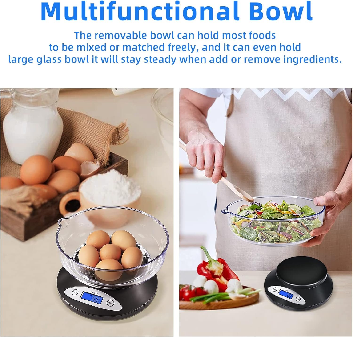 Digital Kitchen Scale, Highly Accurate 5000g/11lb x 0.1oz, Food Scale for Cooking, Baking and Weight Loss, Kitchen Scale with Bowl 2 Modes and Tare Features, Back-lit LCD Display