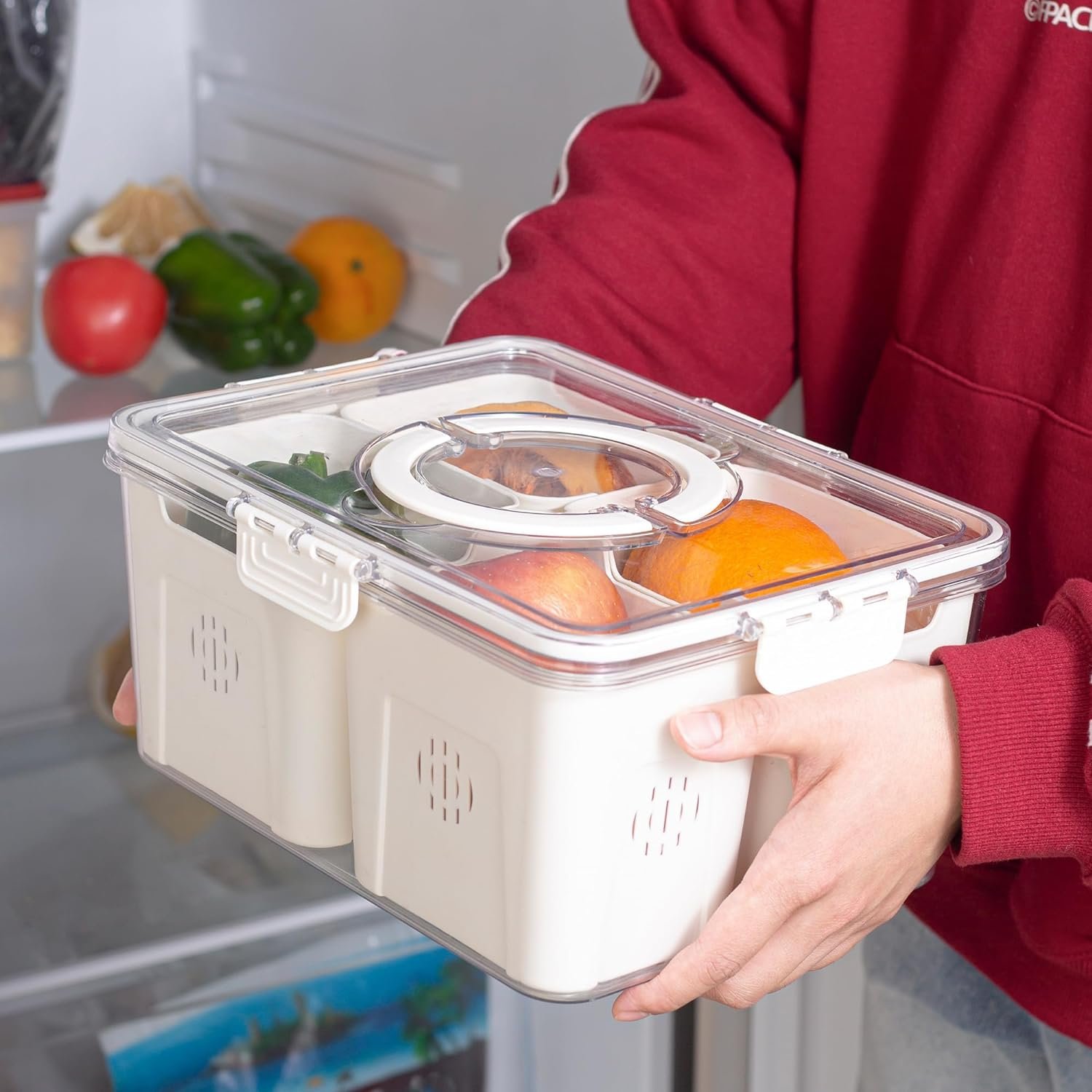 Dingerjar Airtight Fruit Storage Containers for Fridge with Lids  Handle, Refrigerator Organizer Bins, with 4 Removable Colanders, Food, Vegetable Fresh Produce Saver Dingerjar Airtight Fruit Storage Containers for Fridge with Lids  Handle, Refrigerator Organizer Bins, with 4 Removable Colanders, Food, Vegetable Fresh Produce Saver