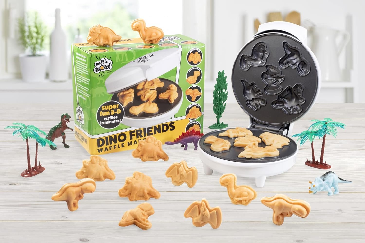 Dinosaur Mini Waffle Maker - 5 Different 3D Shaped Dinos in Minutes- Fun Breakfast for Kids, Adults w Cool Novelty Pancakes, Electric Non-Stick Waffler Iron w Recipe Guide, Easter Basket Stuffer Gift