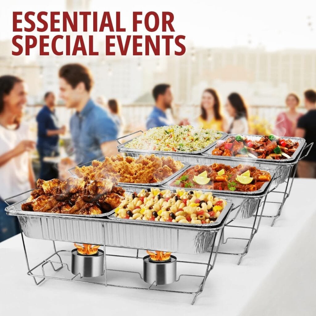 Disposable Chafing Dish Buffet Set, 33 Piece of Chafing Servers with Food Warmers, Covers, Half-Size Food Pans, Water Trays, Serving Utensils, Foil Lids and 2.5H Fuel Cans for Parties, Catering