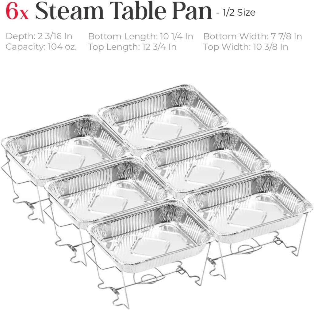 Disposable Chafing Dish Buffet Set, Food Warmers for Parties, Catering Supplies Buffet Display, Complete Premium Set, Half Size Single Pan, Warming Trays (6 Pack) Disposable Chafing Dish Buffet Set, Food Warmers for Parties, Catering Supplies Buffet Display, Complete Premium Set, Half Size Single Pan, Warming Trays (6 Pack)