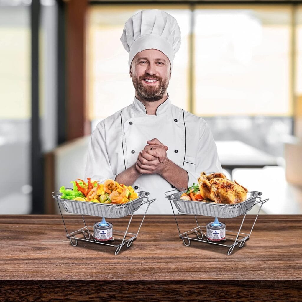 Disposable Chafing Dish Buffet Set, Food Warmers for Parties, Catering Supplies Buffet Display, Complete Premium Set, Half Size Single Pan, Warming Trays (6 Pack) Disposable Chafing Dish Buffet Set, Food Warmers for Parties, Catering Supplies Buffet Display, Complete Premium Set, Half Size Single Pan, Warming Trays (6 Pack)