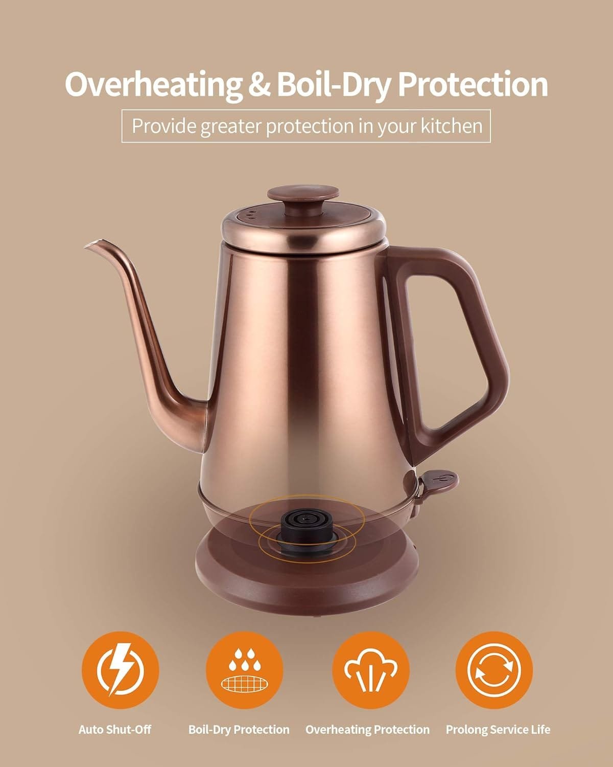 DmofwHi 1000W Gooseneck Electric Kettle (1.0L),100% Stainless Steel BPA Free Tea Kettle with Auto Shut - Off Protection, Pour Over Coffee Kettle -Copper DmofwHi 1000W Gooseneck Electric Kettle (1.0L),100% Stainless Steel BPA Free Tea Kettle with Auto Shut - Off Protection, Pour Over Coffee Kettle -Copper