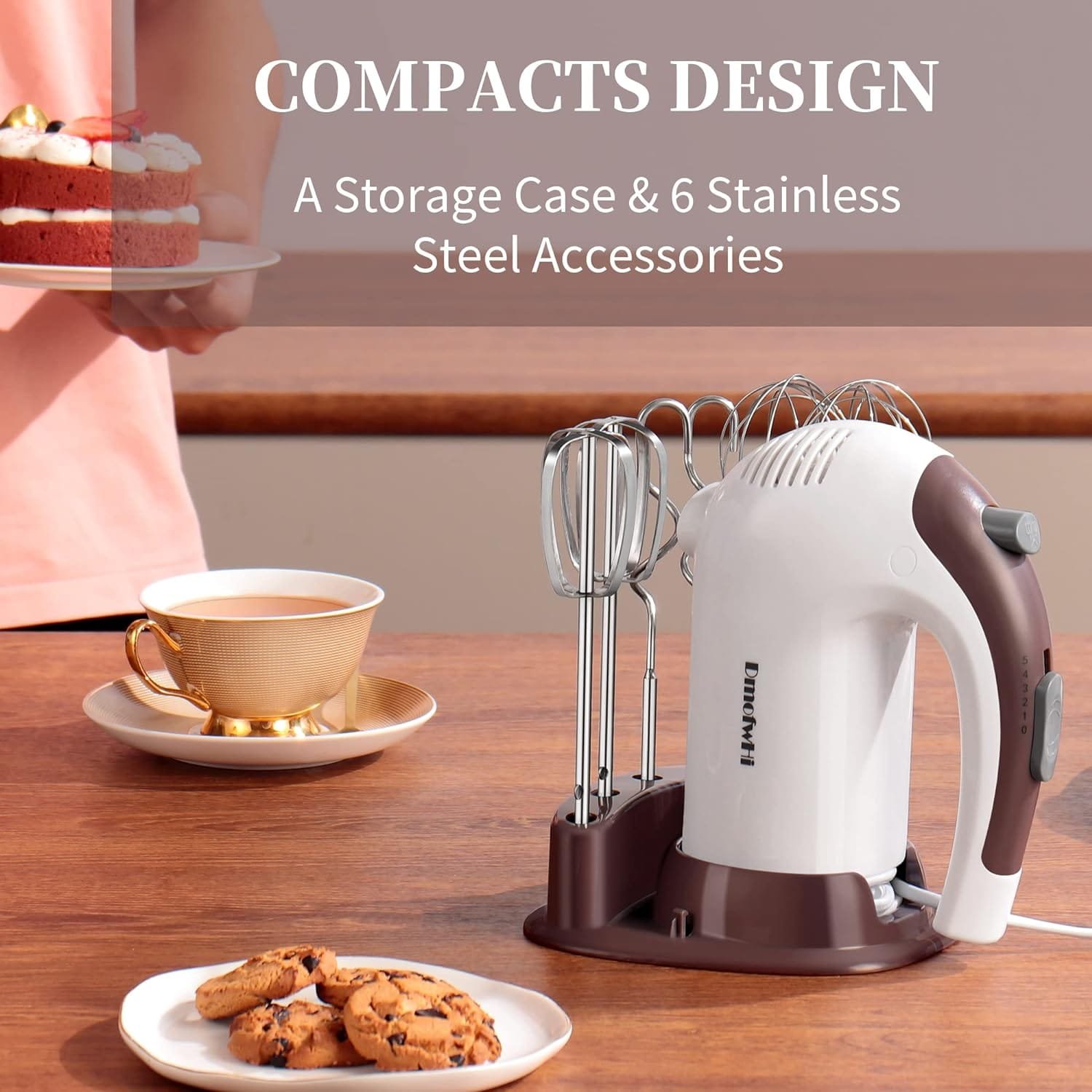 DmofwHi Hand Mixer Electric,5-Speed Mixer Electric Handheld with 6 Stainless Steel Accessories and Storage Case, Electric Mixer for Cake, Cream, Brownies(White)