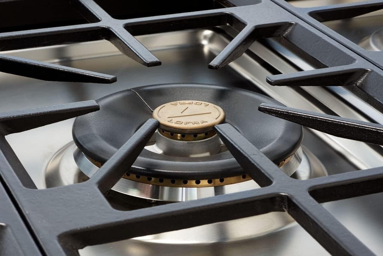 DolceVita Series 36 Inch Freestanding Dual Fuel Range Oven Stove, Cooktop 5 Sealed Brass Burners, Convection, 9 Cooking Modes, Knobs and Handrail Brass, in White