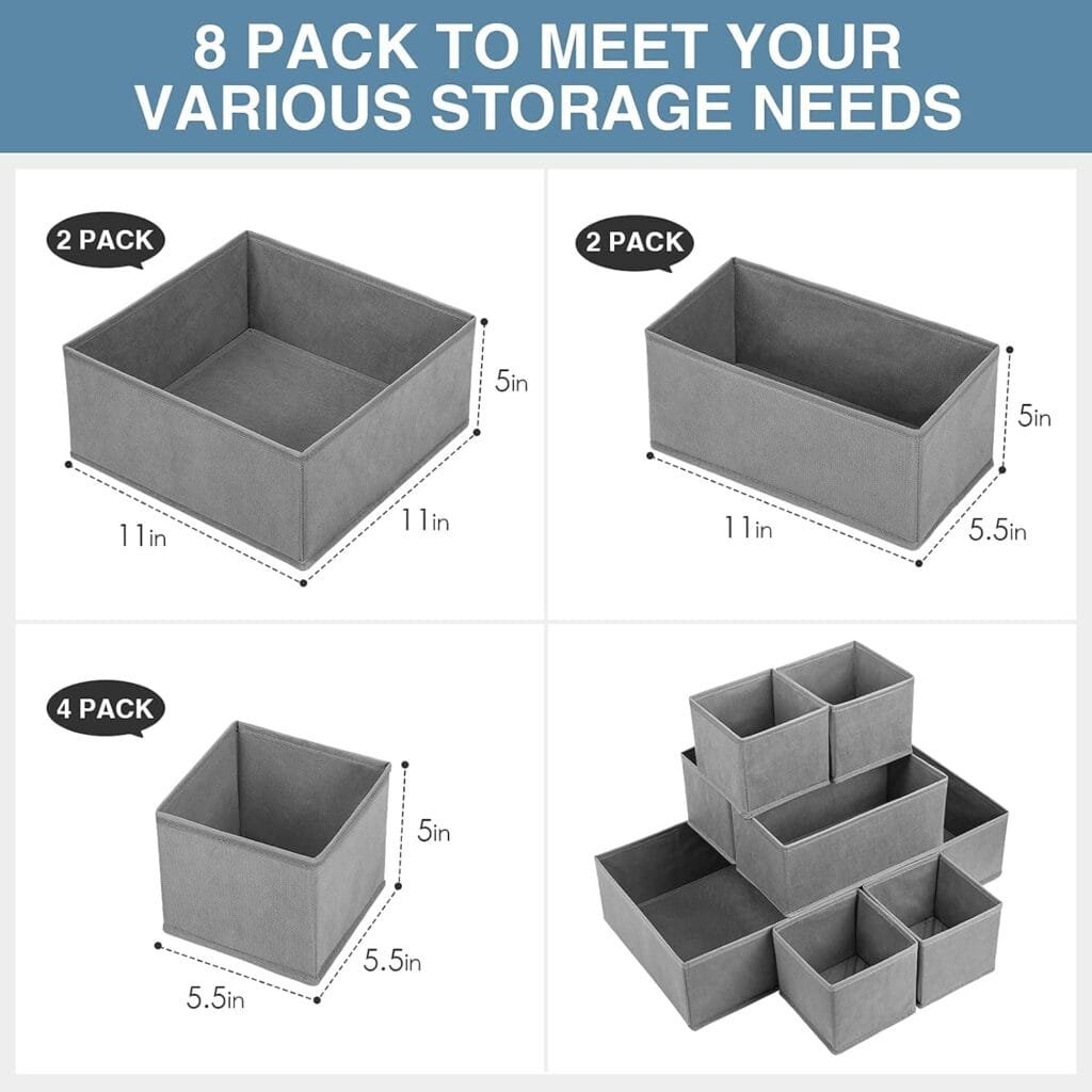 Drawer Organizer Clothes, 8 Pack Underwear Drawer Organizer, Foldable Closet Organizers and Storage Dresser Drawer Dividers for Clothes, Socks, Scarves, Ties (Gray) Drawer Organizer Clothes, 8 Pack Underwear Drawer Organizer, Foldable Closet Organizers and Storage Dresser Drawer Dividers for Clothes, Socks, Scarves, Ties (Gray)