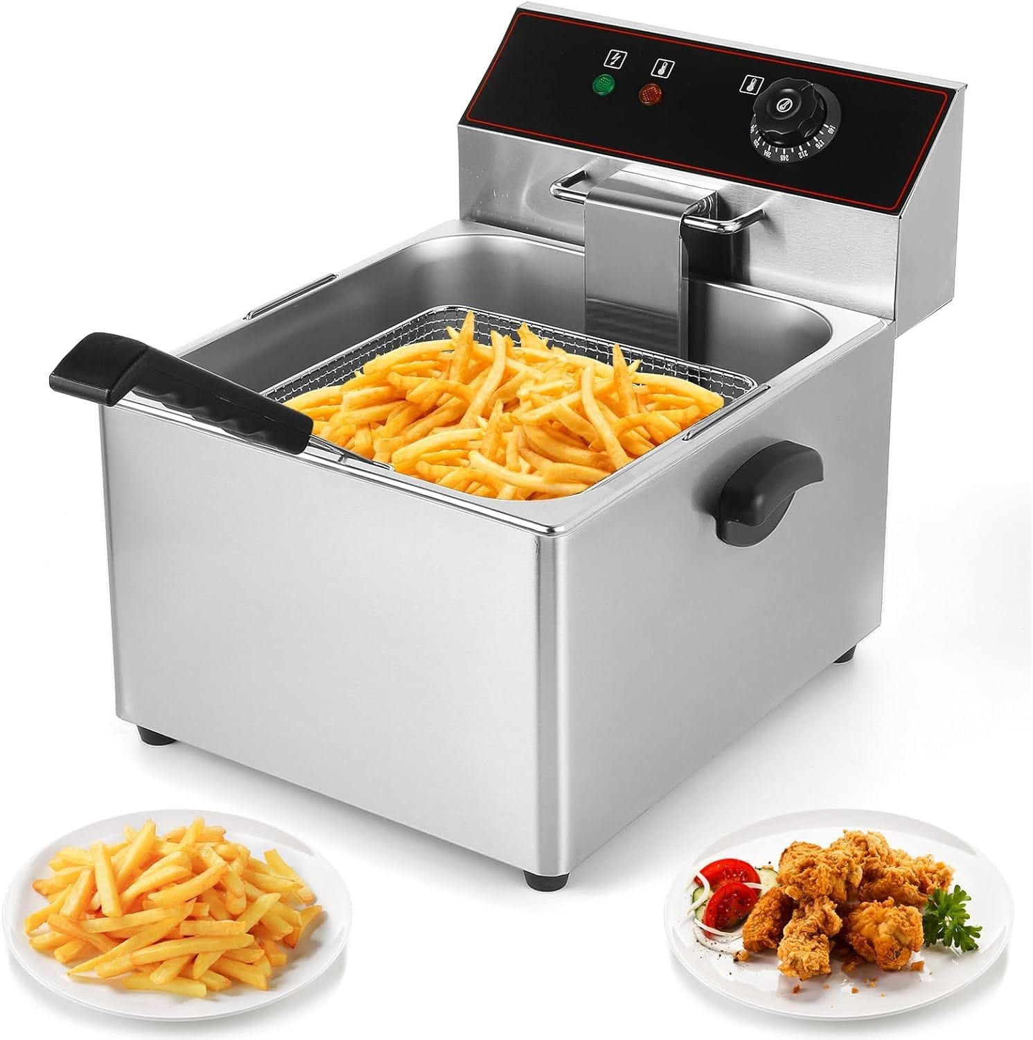 Dyna-Living Commercial Deep Fryer with Basket  Lid, 2000W 11.6QT/11L Large Capacity Deep Fryer, Stainless Steel Countertop Electric Oil Fryer with Temperature Control for Restaurant or Home Use