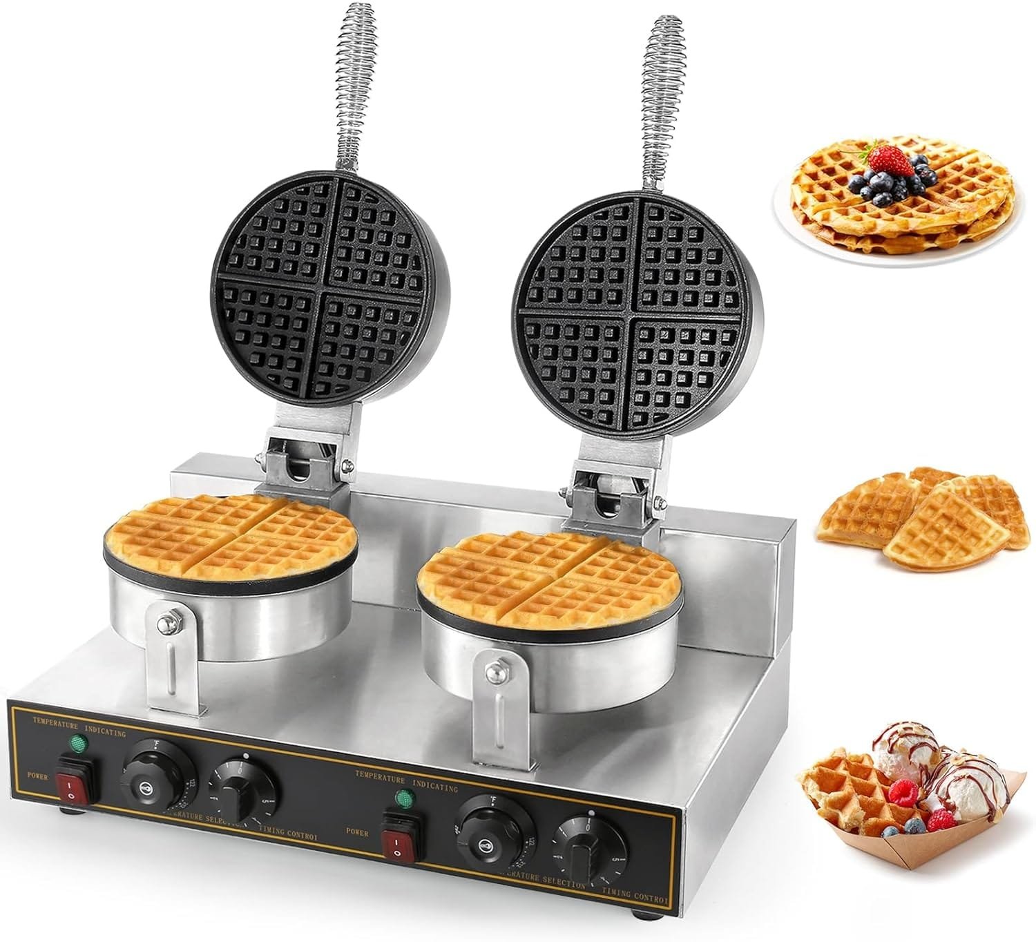 Dyna-Living Commercial Waffle Maker Double Heads Waffle Maker Machine 110V 2400W Non-stick Round Waffle Iron Maker Thicken Stainless Steel Waffle Maker Professional Waffle Maker for Restaurant Dyna-Living Commercial Waffle Maker Double Heads Waffle Maker Machine 110V 2400W Non-stick Round Waffle Iron Maker Thicken Stainless Steel Waffle Maker Professional Waffle Maker for Restaurant