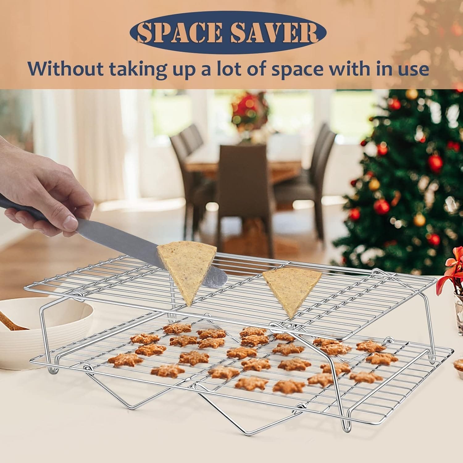 E-far 4-Tier Cooling Rack, 15”x10.1 Stainless Steel Stackable Wire Cooling Rack for Baking Cooking Cookies, Folding Leg  Non-toxic, Oven Safe  Dishwasher Safe