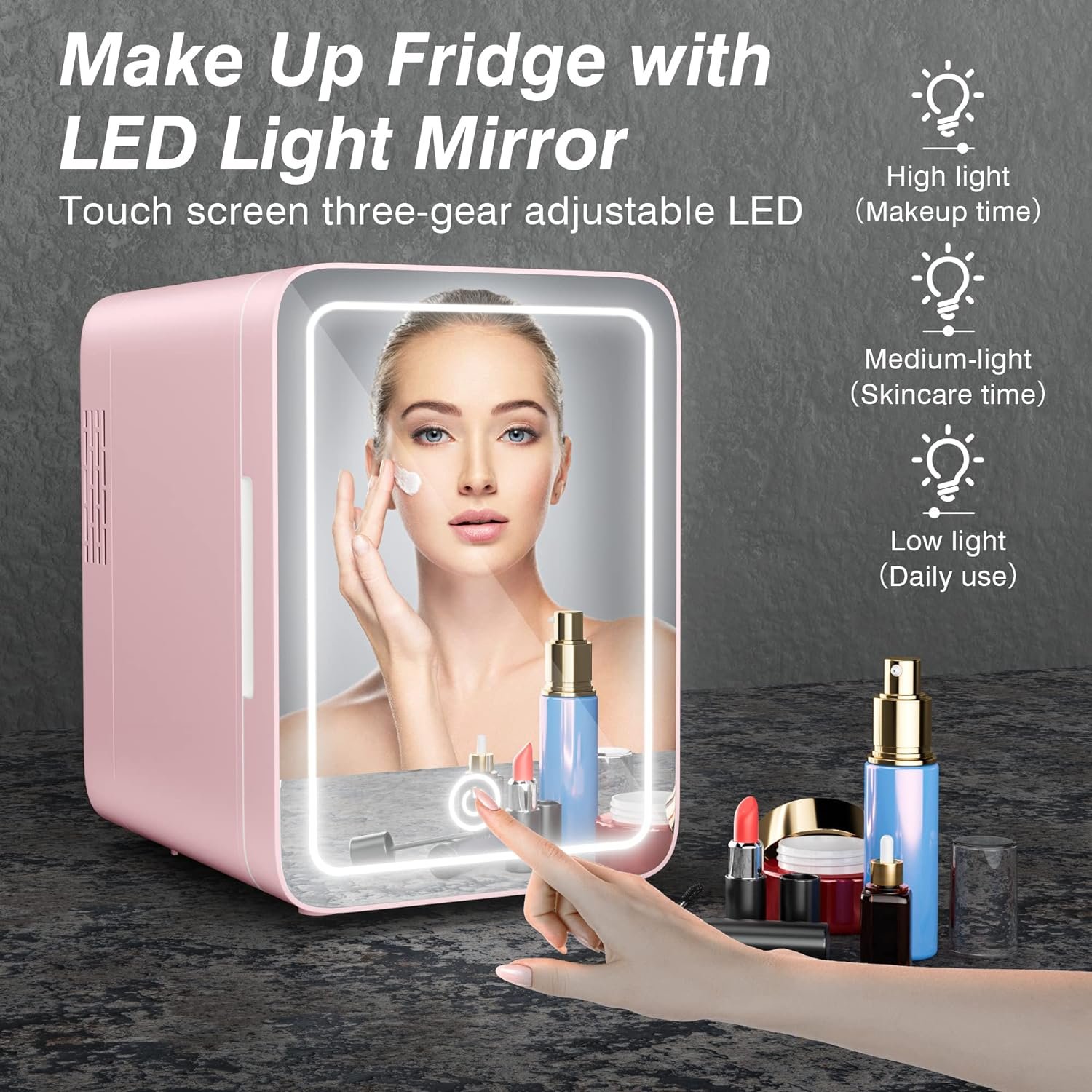 Easy-Take Skincare Fridge - Mini Fridge with Dimmable LED Mirror (4 Liter/6 Can), Cooler and Warmer, for Refrigerating Makeup, Skincare and Food, Mini Fridge for Bedroom, Office and Car, White