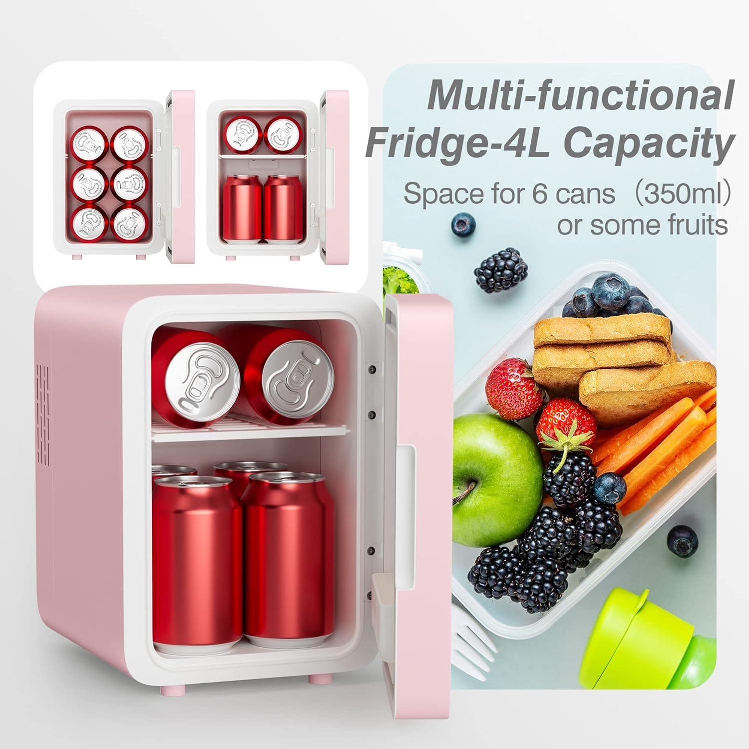 Easy-Take Skincare Fridge - Mini Fridge with Dimmable LED Mirror (4 Liter/6 Can), Cooler and Warmer, for Refrigerating Makeup, Skincare and Food, Mini Fridge for Bedroom, Office and Car, White