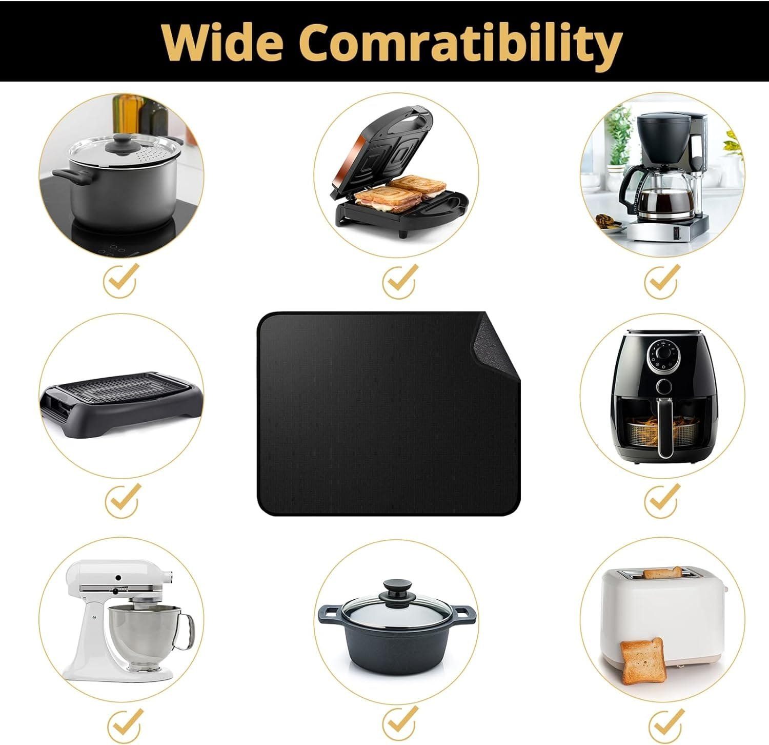 EasyAcc 2 Pack Countertop Protector Mats, Non-slip Fireproof for Kitchen Counter, Heat Resistant Mat, Silicone Fireglass Non-slip Mat, 12 x 16 Inches, Black