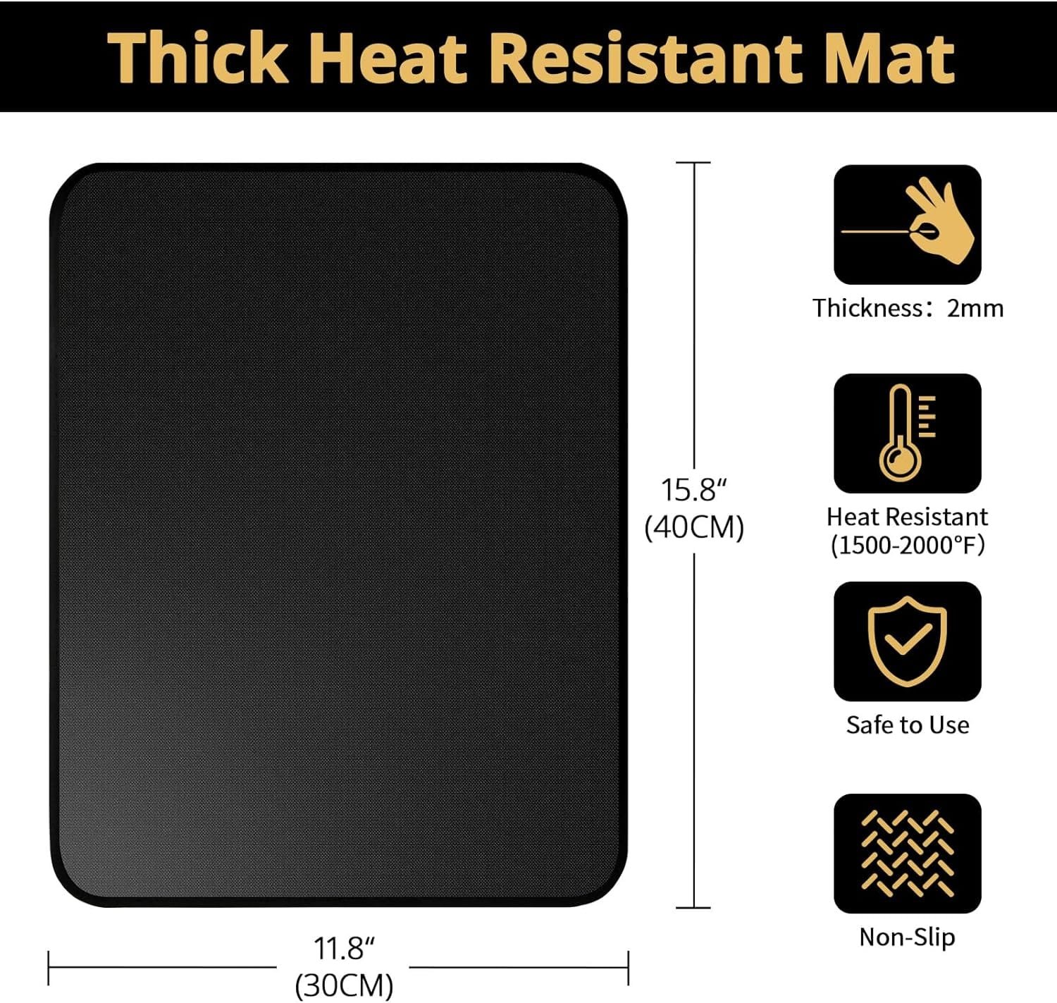 EasyAcc 2 Pack Countertop Protector Mats, Non-slip Fireproof for Kitchen Counter, Heat Resistant Mat, Silicone Fireglass Non-slip Mat, 12 x 16 Inches, Black