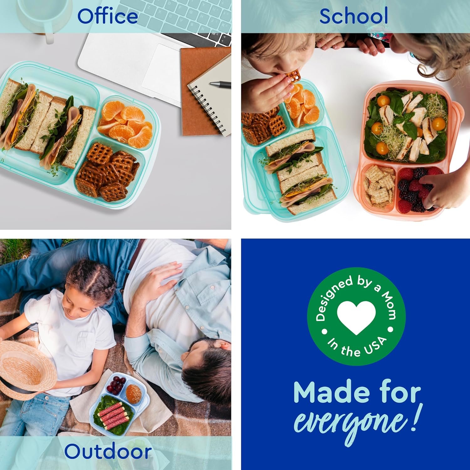 EasyLunchboxes® - Bento Lunch Boxes - Reusable 3-Compartment Food Containers for School, Work, and Travel, Set of 4 (Brights) EasyLunchboxes® - Bento Lunch Boxes - Reusable 3-Compartment Food Containers for School, Work, and Travel, Set of 4 (Brights)