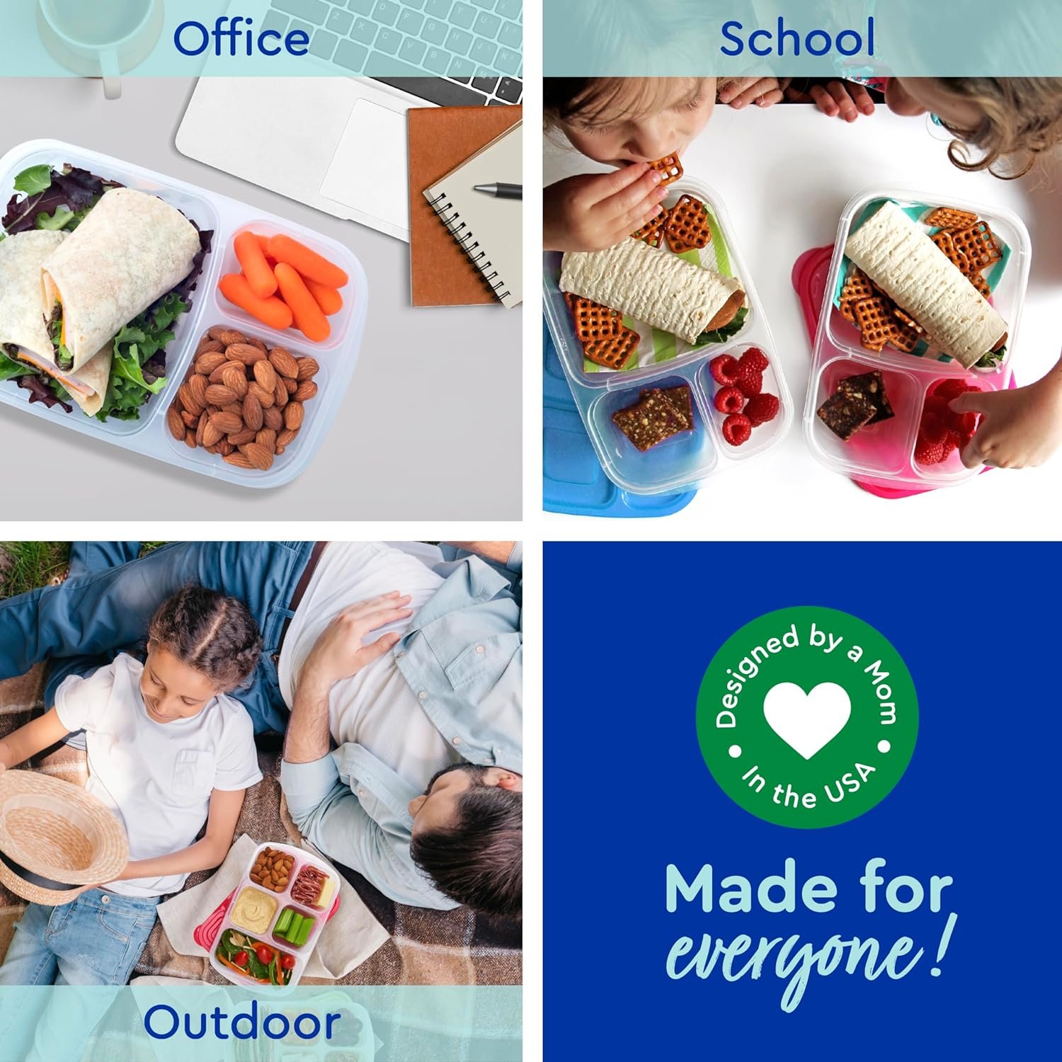 EasyLunchboxes® - Bento Lunch Boxes - Reusable 3-Compartment Food Containers for School, Work, and Travel, Set of 4 (Brights) EasyLunchboxes® - Bento Lunch Boxes - Reusable 3-Compartment Food Containers for School, Work, and Travel, Set of 4 (Brights)