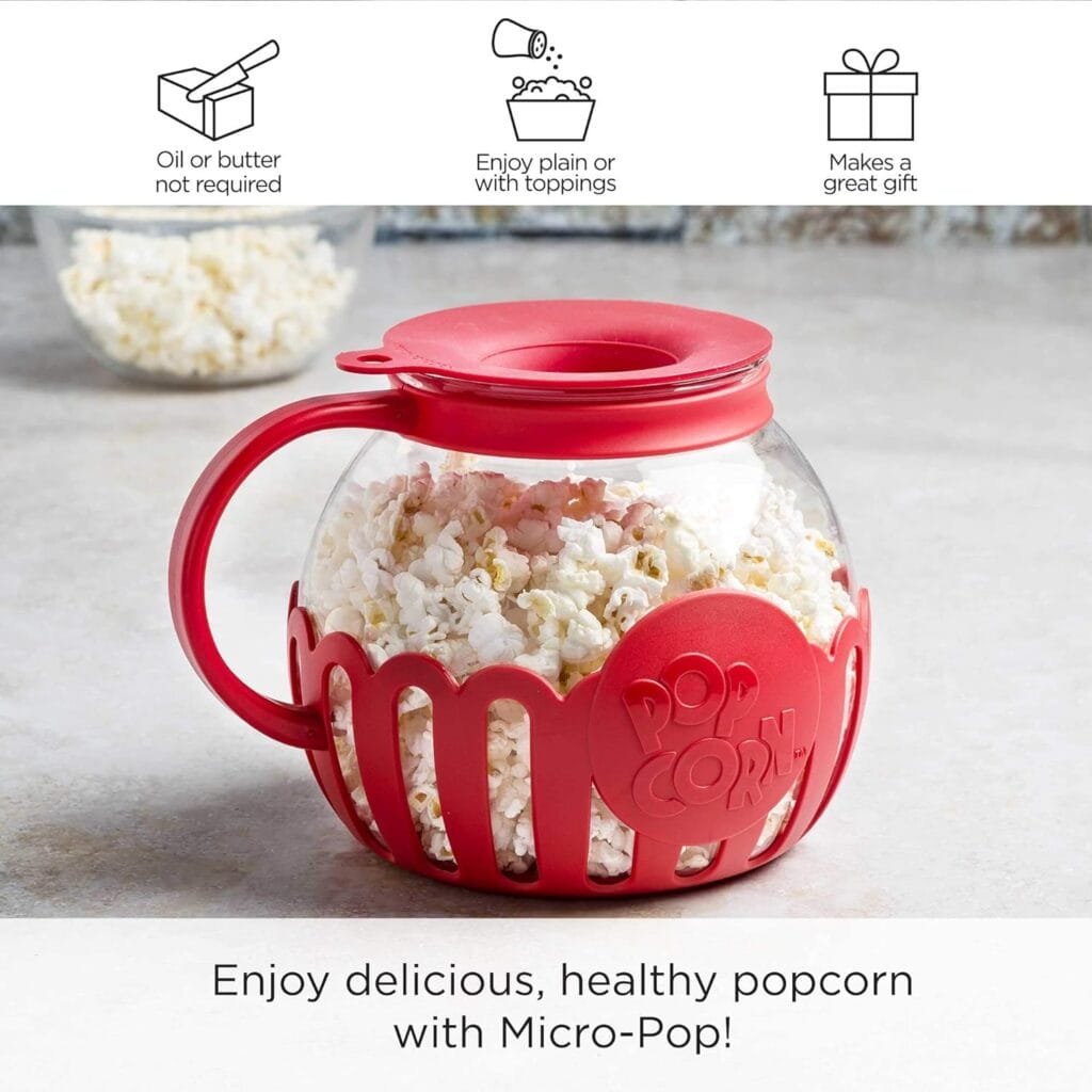 Ecolution Patented Micro-Pop Microwave Popcorn Popper with Temperature Safe Glass, 3-in-1 Lid Measures Kernels and Melts Butter, Made Without BPA, Dishwasher Safe, 3-Quart, Red Ecolution Patented Micro-Pop Microwave Popcorn Popper with Temperature Safe Glass, 3-in-1 Lid Measures Kernels and Melts Butter, Made Without BPA, Dishwasher Safe, 3-Quart, Red