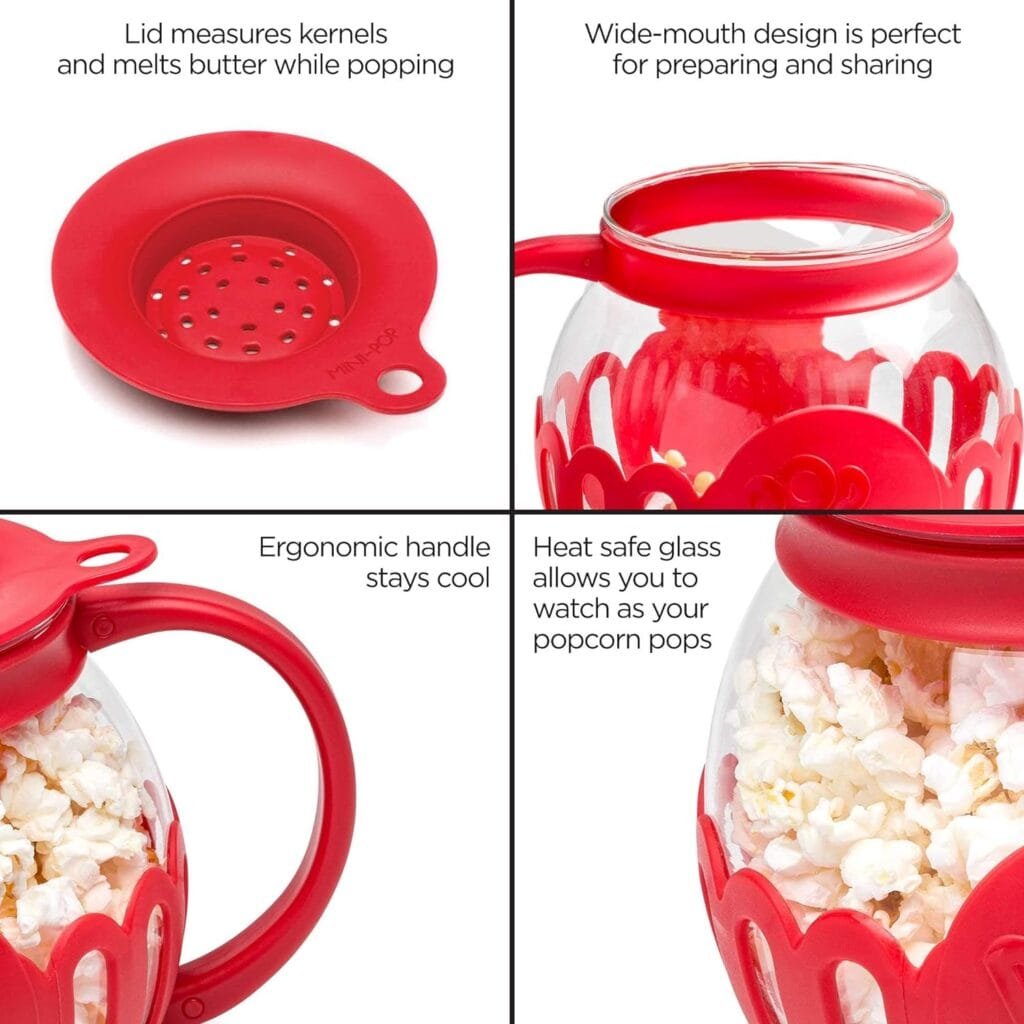 Ecolution Patented Micro-Pop Microwave Popcorn Popper with Temperature Safe Glass, 3-in-1 Lid Measures Kernels and Melts Butter, Made Without BPA, Dishwasher Safe, 3-Quart, Red Ecolution Patented Micro-Pop Microwave Popcorn Popper with Temperature Safe Glass, 3-in-1 Lid Measures Kernels and Melts Butter, Made Without BPA, Dishwasher Safe, 3-Quart, Red