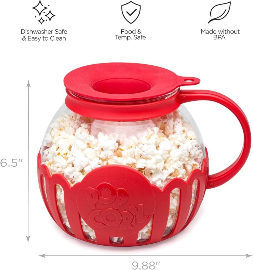 Ecolution Patented Micro-Pop Microwave Popcorn Popper with Temperature Safe Glass, 3-in-1 Lid Measures Kernels and Melts Butter, Made Without BPA, Dishwasher Safe, 3-Quart, Red Ecolution Patented Micro-Pop Microwave Popcorn Popper with Temperature Safe Glass, 3-in-1 Lid Measures Kernels and Melts Butter, Made Without BPA, Dishwasher Safe, 3-Quart, Red