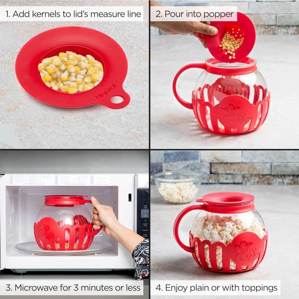 Ecolution Patented Micro-Pop Microwave Popcorn Popper with Temperature Safe Glass, 3-in-1 Lid Measures Kernels and Melts Butter, Made Without BPA, Dishwasher Safe, 3-Quart, Red Ecolution Patented Micro-Pop Microwave Popcorn Popper with Temperature Safe Glass, 3-in-1 Lid Measures Kernels and Melts Butter, Made Without BPA, Dishwasher Safe, 3-Quart, Red