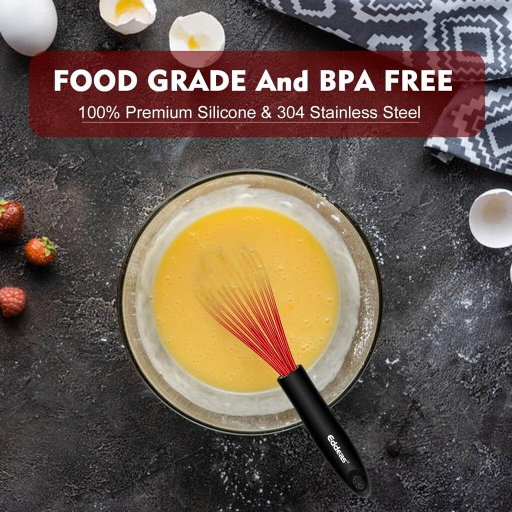 EDDEAS Silicone Whisk Non Scratch Heat Resistant Whisks for Baking, Mixing Whisk Balloon Egg wisk tools Perfect for Blending, Whisking, Beating,(3pcs Black)