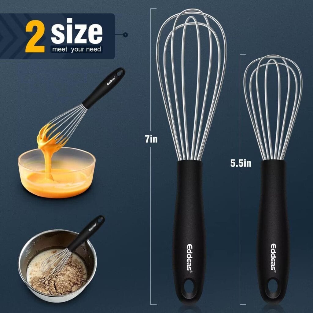EDDEAS Silicone Whisk Non Scratch Heat Resistant Whisks for Baking, Mixing Whisk Balloon Egg wisk tools Perfect for Blending, Whisking, Beating,(3pcs Black)