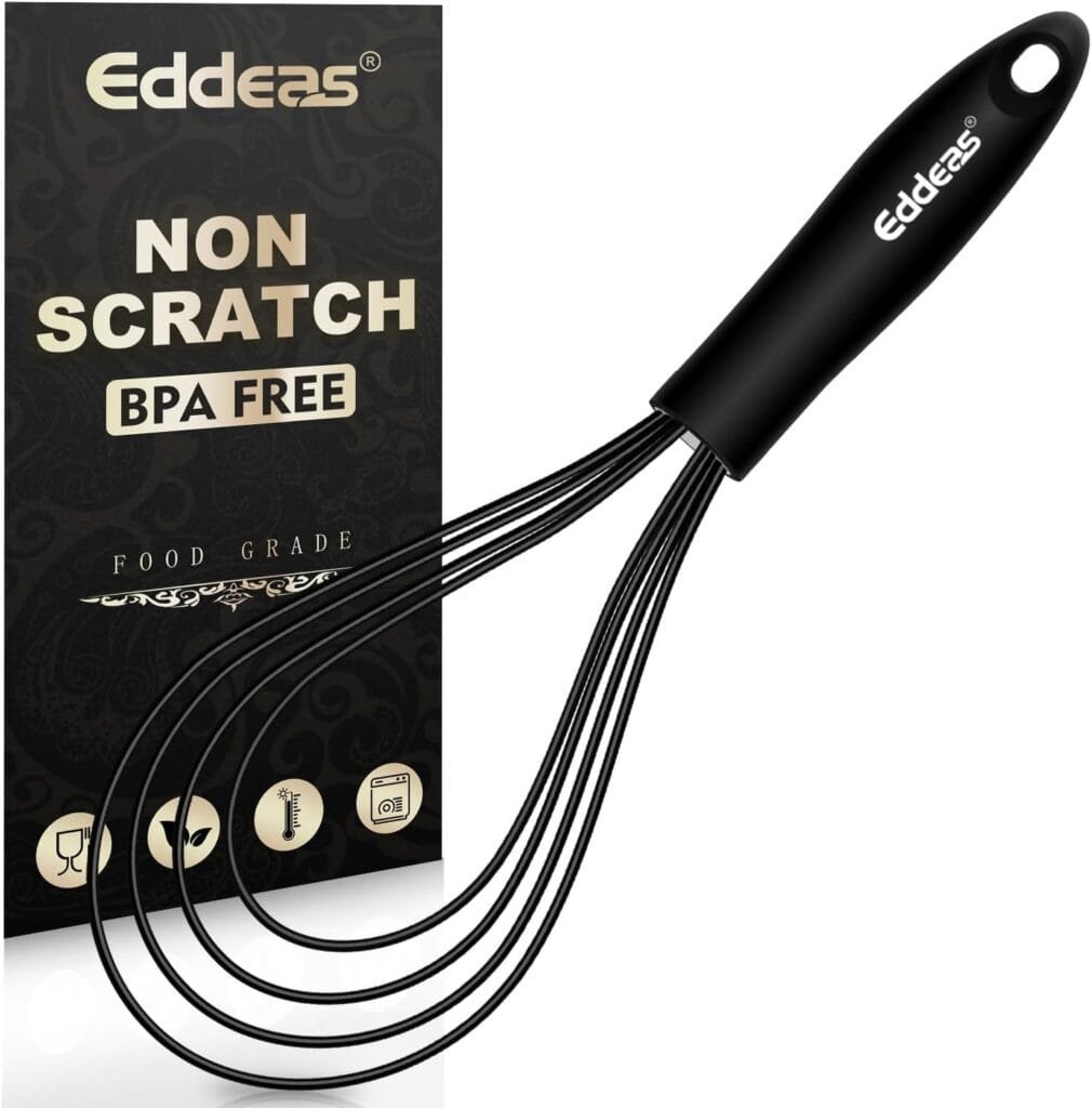 EDDEAS Silicone Whisk Non Scratch Heat Resistant Whisks for Baking, Mixing Whisk Balloon Egg wisk tools Perfect for Blending, Whisking, Beating,(3pcs Black)