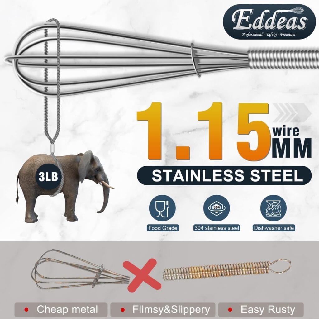 EDDEAS Silicone Whisk Non Scratch Heat Resistant Whisks for Baking, Mixing Whisk Balloon Egg wisk tools Perfect for Blending, Whisking, Beating,(3pcs Black)