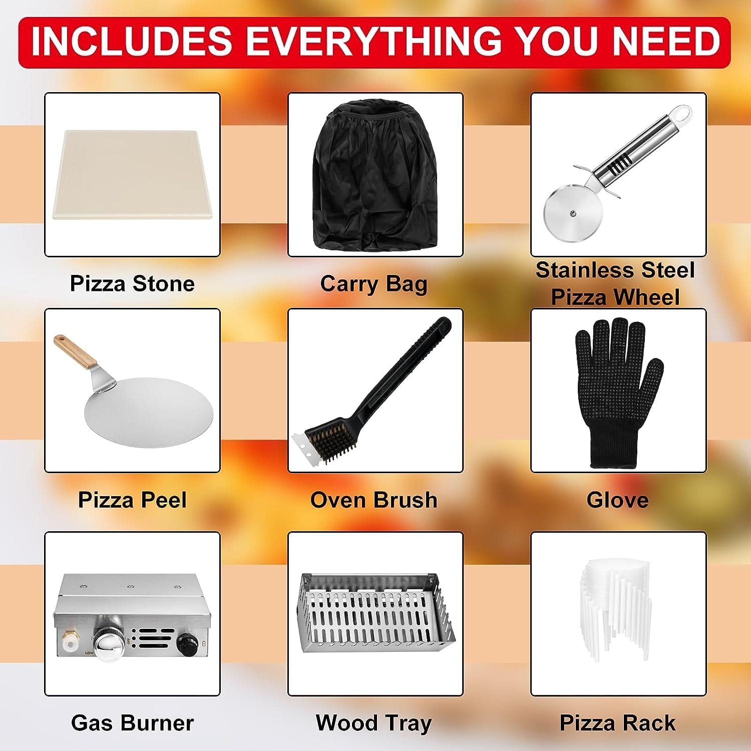 EDOSTORY Outdoor Pizza Oven, Wood Fired Pizza Oven for Outside, Patio Pizza Maker with Pizza Stone, Pizza Peel, Grill Rack, and Waterproof Cover for Backyard Camping