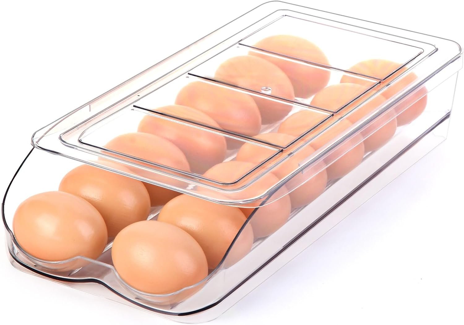 Egg Holder for Fridge, Automatically Rolling Egg Container for Refrigerator, Clear Plastic Fridge Organizers and Storage with Lid, Stackable Egg Dispenser  Tray (3 Tier) Egg Holder for Fridge, Automatically Rolling Egg Container for Refrigerator, Clear Plastic Fridge Organizers and Storage with Lid, Stackable Egg Dispenser  Tray (3 Tier)
