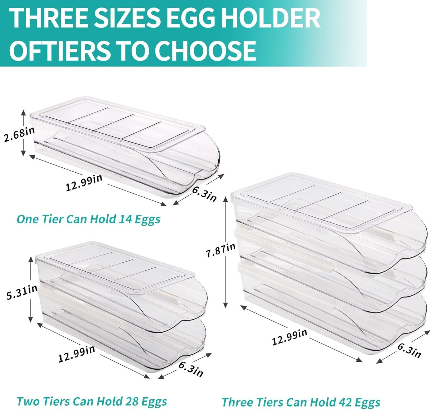 Egg Holder for Fridge, Automatically Rolling Egg Container for Refrigerator, Clear Plastic Fridge Organizers and Storage with Lid, Stackable Egg Dispenser  Tray (3 Tier) Egg Holder for Fridge, Automatically Rolling Egg Container for Refrigerator, Clear Plastic Fridge Organizers and Storage with Lid, Stackable Egg Dispenser  Tray (3 Tier)