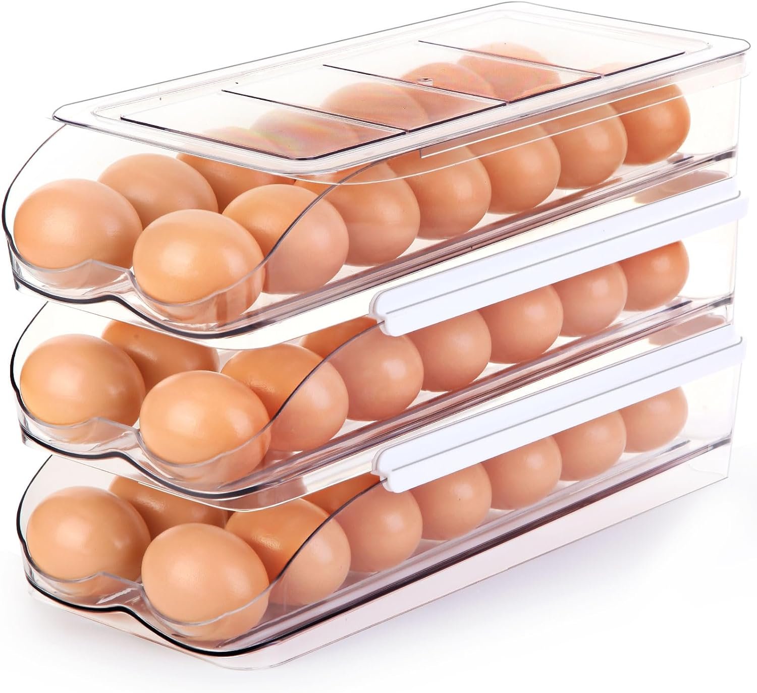 Egg Holder for Fridge, Automatically Rolling Egg Container for Refrigerator, Clear Plastic Fridge Organizers and Storage with Lid, Stackable Egg Dispenser  Tray (3 Tier) Egg Holder for Fridge, Automatically Rolling Egg Container for Refrigerator, Clear Plastic Fridge Organizers and Storage with Lid, Stackable Egg Dispenser  Tray (3 Tier)