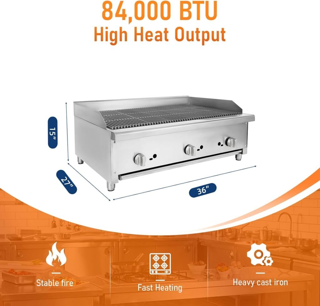 Egles 24 Commercial Countertop Gas Charbroilers, Heavy Duty Natural/Propane Gas Broiler Grill 2 Burners 56,000 BTU for Restaurant Cooking Equipment BBQ