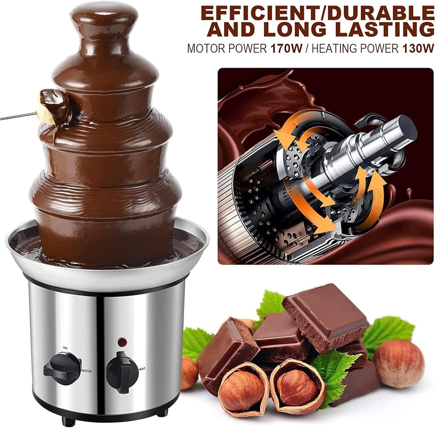 EKSED 4 Tier Hot Chocolate Fondue Fountain Machine - Large Size Stainless Steel Chocolate Fountain Fondue Set for Party, Wedding - Commercial Chocolate Fountain EKSED 4 Tier Hot Chocolate Fondue Fountain Machine - Large Size Stainless Steel Chocolate Fountain Fondue Set for Party, Wedding - Commercial Chocolate Fountain