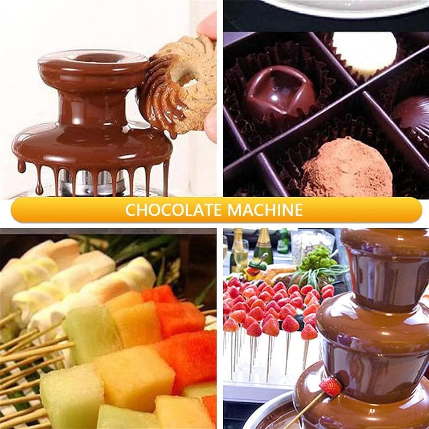 EKSED 4 Tier Hot Chocolate Fondue Fountain Machine - Large Size Stainless Steel Chocolate Fountain Fondue Set for Party, Wedding - Commercial Chocolate Fountain EKSED 4 Tier Hot Chocolate Fondue Fountain Machine - Large Size Stainless Steel Chocolate Fountain Fondue Set for Party, Wedding - Commercial Chocolate Fountain