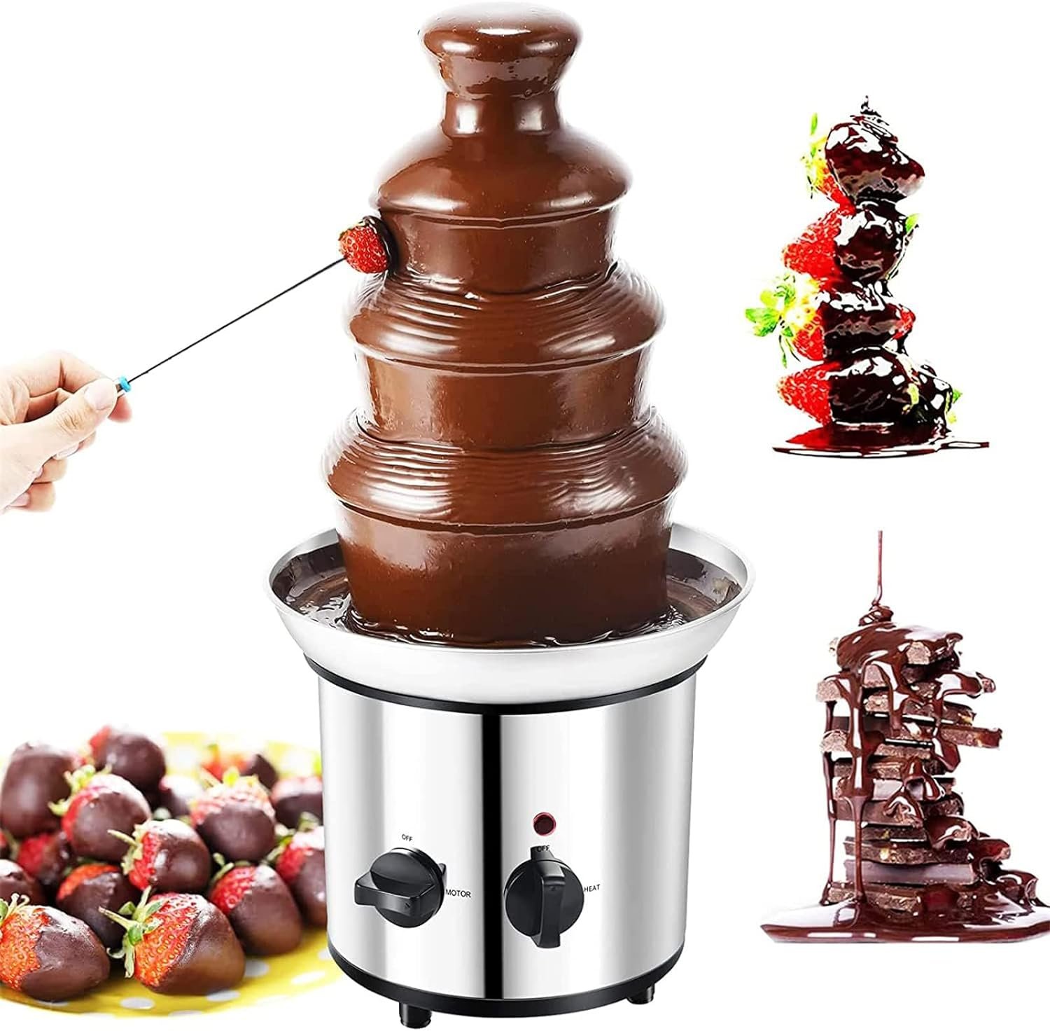 EKSED 4 Tier Hot Chocolate Fondue Fountain Machine - Large Size Stainless Steel Chocolate Fountain Fondue Set for Party, Wedding - Commercial Chocolate Fountain EKSED 4 Tier Hot Chocolate Fondue Fountain Machine - Large Size Stainless Steel Chocolate Fountain Fondue Set for Party, Wedding - Commercial Chocolate Fountain