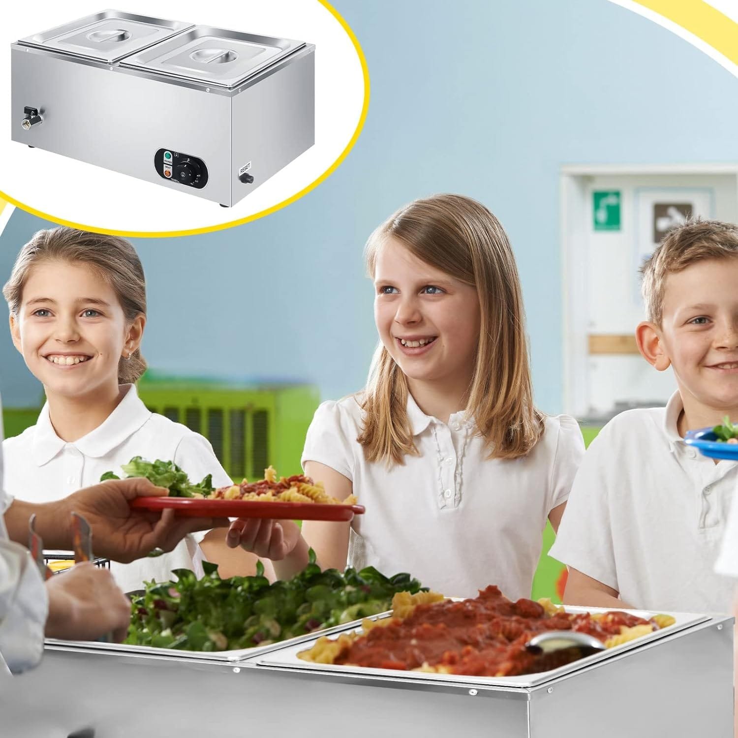 Electric Commercial Food Warmer 110V Buffet Food Warmer Stainless Steel Electric Countertop Steamer with Temperature Control, Tap and Lid for Catering Restaurant Parties (3 Pan) Electric Commercial Food Warmer 110V Buffet Food Warmer Stainless Steel Electric Countertop Steamer with Temperature Control, Tap and Lid for Catering Restaurant Parties (3 Pan)