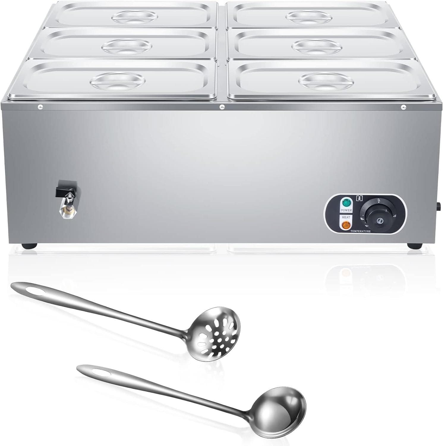 Electric Commercial Food Warmer 110V Buffet Food Warmer Stainless Steel Electric Countertop Steamer with Temperature Control, Tap and Lid for Catering Restaurant Parties (3 Pan) Electric Commercial Food Warmer 110V Buffet Food Warmer Stainless Steel Electric Countertop Steamer with Temperature Control, Tap and Lid for Catering Restaurant Parties (3 Pan)