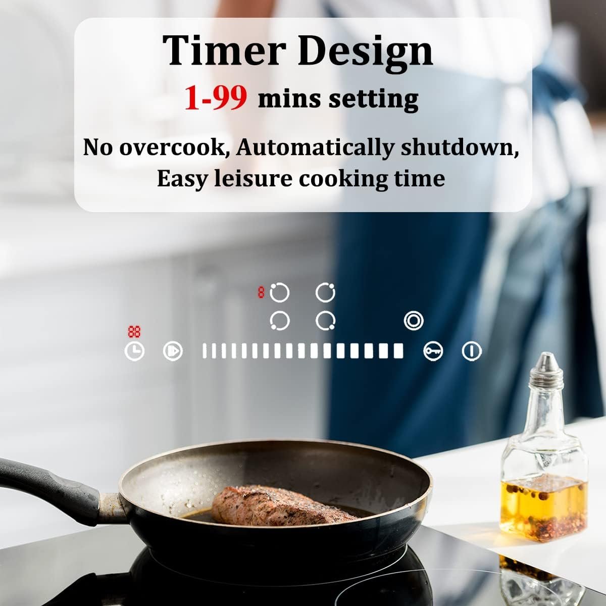 Electric Cooktop 24 inch,ECOTOUCH Built-in Electric Cooktop 4 Burner Stove Top, Radiant Electric Cooktop Stovetop with Kid Safety Lock, Timer, 9 Heating Level,6800W, 220-240V for Hard Wire(No Plug)