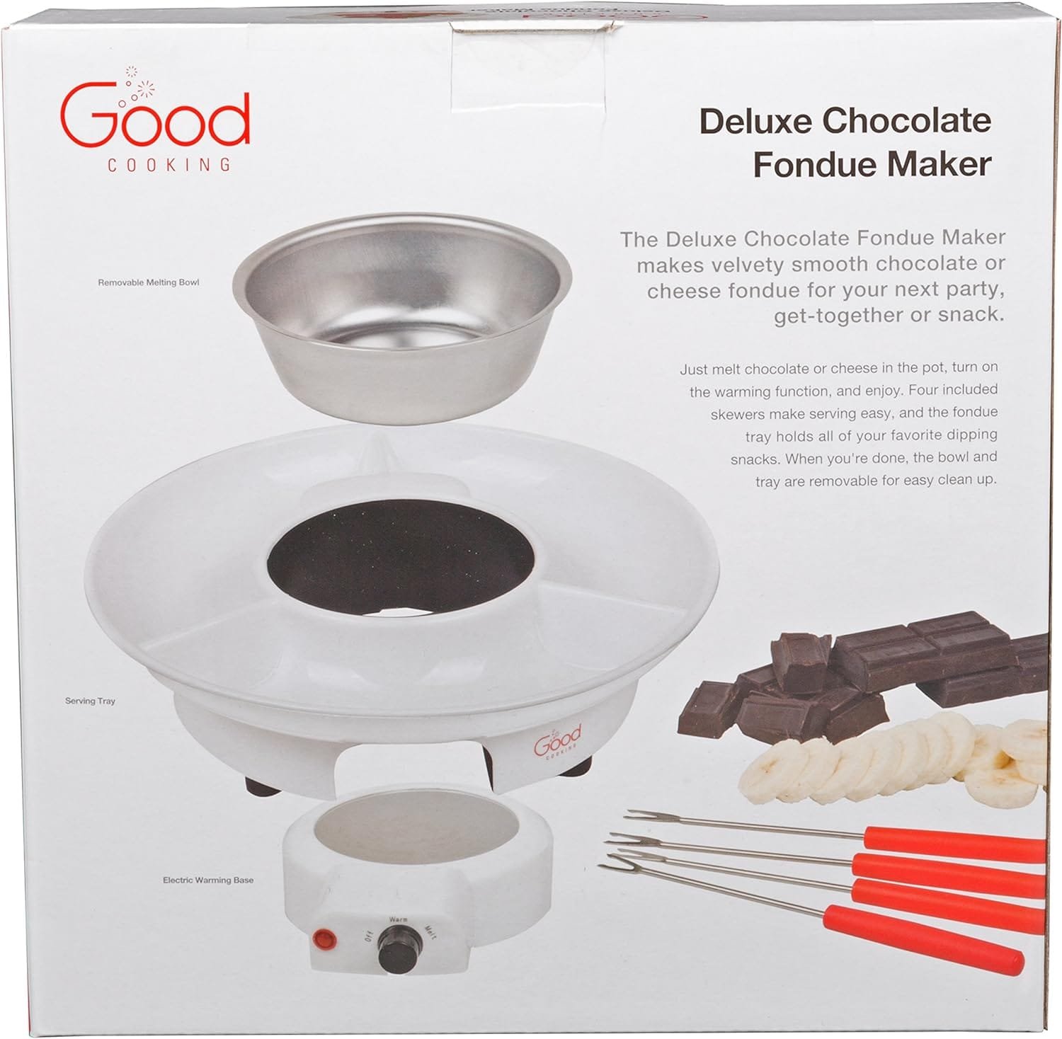 Electric Fondue Maker Deluxe Set w 4 Forks, Removable Serving Tray  Melting/Warming Setting-Great for Dipping Snacks Marshmallows  Bread in Chocolate-Appetizers  Desserts-Easter  Mothers Day Gift