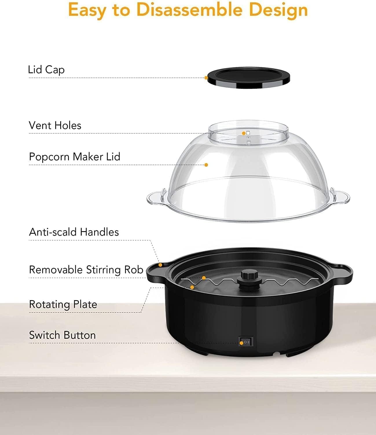 Electric Hot Oil Popcorn Maker Rapid Heating Electric Stirring Popcorn Machine, 99% Popcorn Rate, Can Popcorn and Barbecue Suitable for Home or Travel, Easy to Clean and Food Grade PC Material (Black) Electric Hot Oil Popcorn Maker Rapid Heating Electric Stirring Popcorn Machine, 99% Popcorn Rate, Can Popcorn and Barbecue Suitable for Home or Travel, Easy to Clean and Food Grade PC Material (Black)