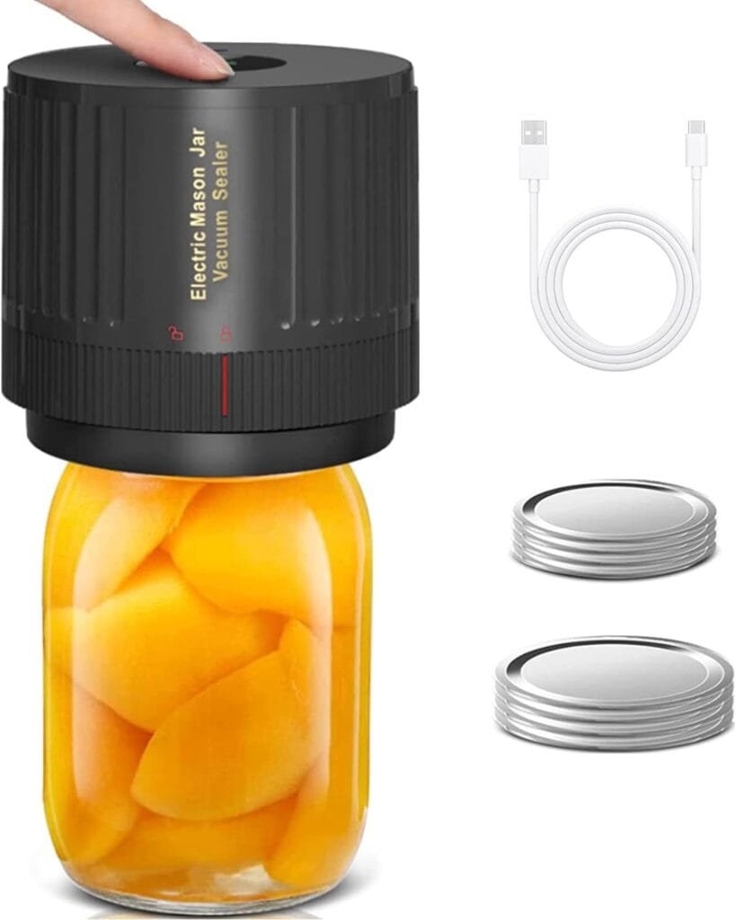 Electric Mason Cordless Vacuum Sealer Kit for Wide-Mouth  Regular-Mouth Mason Jars, for Food Storage and Fermentation, Black