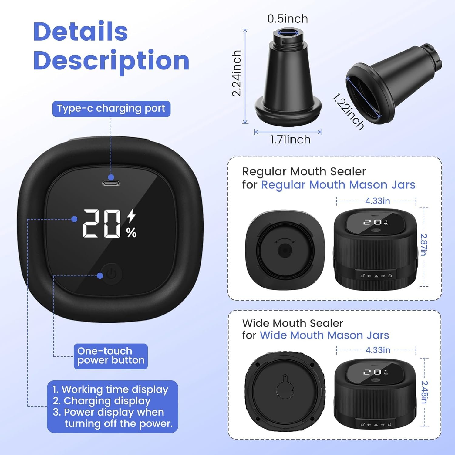 Electric Mason Jar Vacuum Sealer, Auto Off Canning Jars Vacuum Sealer Kit for Vacuum Bags Wide and Regular Mouth Mason Jars Sealing, New 3-in-1 Can Vacuum Sealer Machine for Food Storage Electric Mason Jar Vacuum Sealer, Auto Off Canning Jars Vacuum Sealer Kit for Vacuum Bags Wide and Regular Mouth Mason Jars Sealing, New 3-in-1 Can Vacuum Sealer Machine for Food Storage