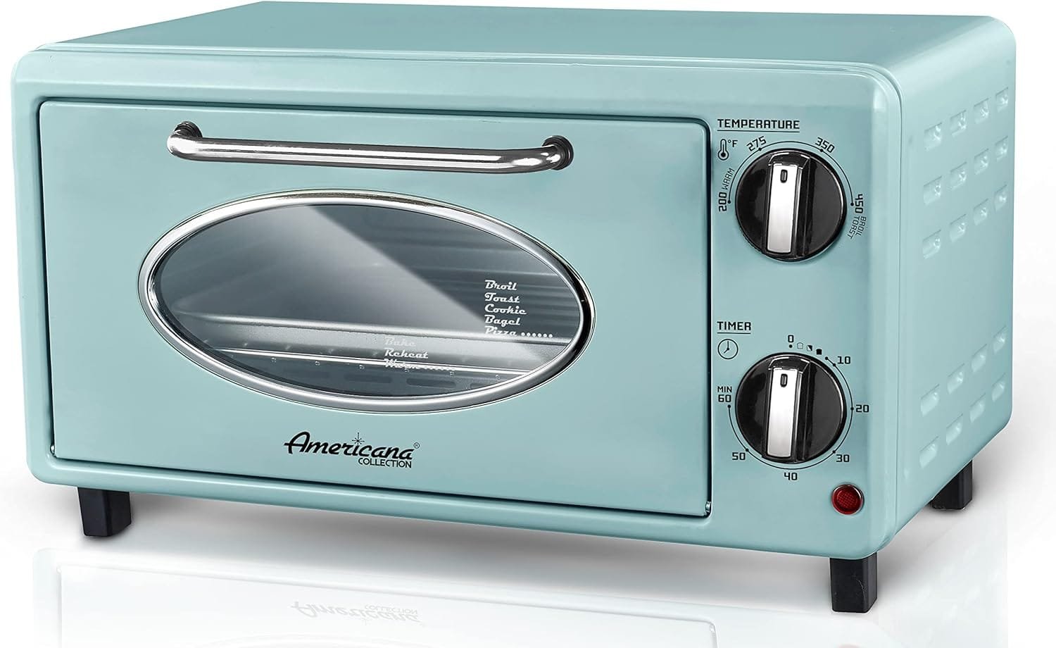 Elite Gourmet by Maximatic Americana Collection ETO147M Diner 50’s Retro Countertop Toaster oven, Bake, Toast, Fits 8” Pizza, Temperature Control Adjustable 60-Minute Timer 1000W, 2 Slice, Mint Elite Gourmet by Maximatic Americana Collection ETO147M Diner 50’s Retro Countertop Toaster oven, Bake, Toast, Fits 8” Pizza, Temperature Control Adjustable 60-Minute Timer 1000W, 2 Slice, Mint