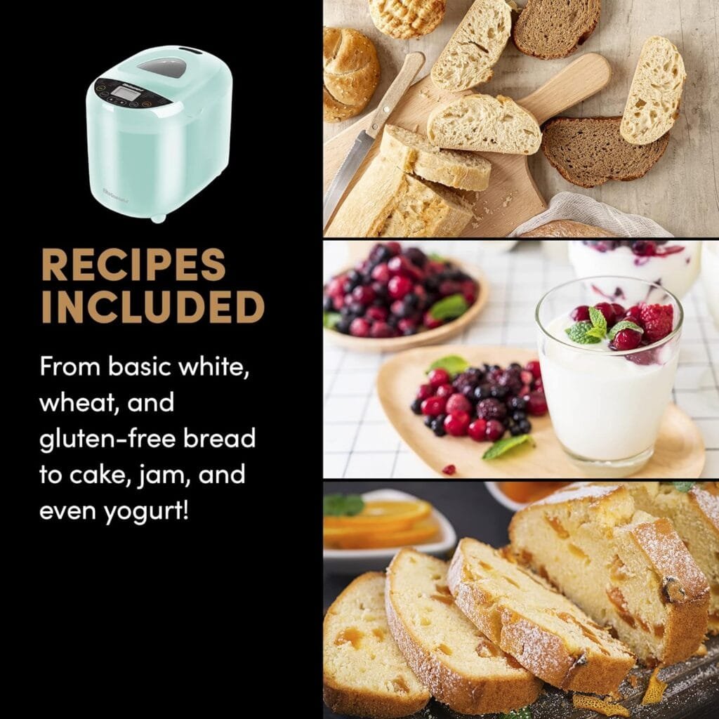 Elite Gourmet EBM8103M Programmable Bread Maker Machine 3 Loaf Sizes, 19 Menu Functions Gluten Free White Wheat Rye French and more, 2 Lbs, Mint Elite Gourmet EBM8103M Programmable Bread Maker Machine 3 Loaf Sizes, 19 Menu Functions Gluten Free White Wheat Rye French and more, 2 Lbs, Mint