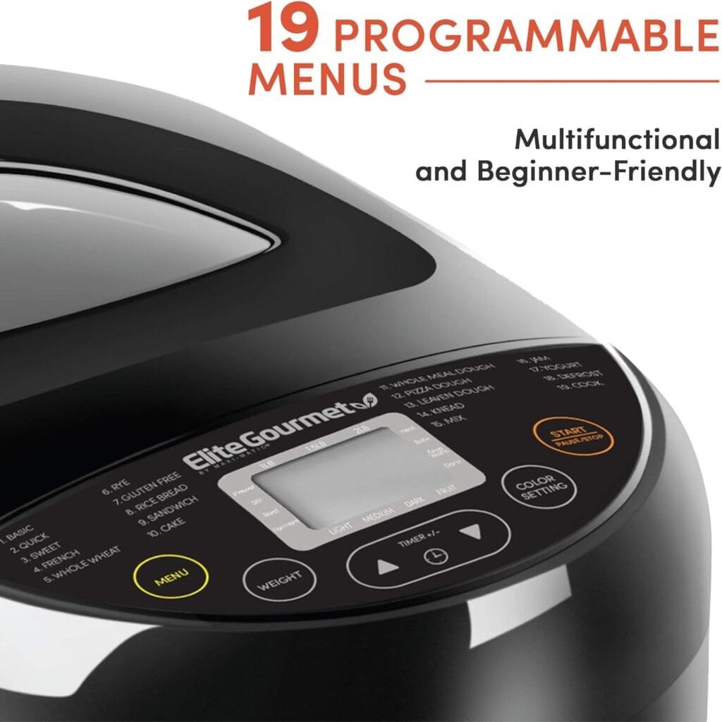Elite Gourmet EBM8103M Programmable Bread Maker Machine 3 Loaf Sizes, 19 Menu Functions Gluten Free White Wheat Rye French and more, 2 Lbs, Mint Elite Gourmet EBM8103M Programmable Bread Maker Machine 3 Loaf Sizes, 19 Menu Functions Gluten Free White Wheat Rye French and more, 2 Lbs, Mint