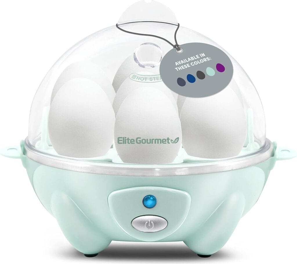 Elite Gourmet EGC007M# Rapid Egg Cooker, 7 Easy-To-Peel, Hard, Medium, Soft Boiled Eggs, Poacher, Omelet Maker, Auto Shut-Off, Alarm, 16-Recipe Booklet, BPA-Free, Mint, 7 Egg Elite Gourmet EGC007M# Rapid Egg Cooker, 7 Easy-To-Peel, Hard, Medium, Soft Boiled Eggs, Poacher, Omelet Maker, Auto Shut-Off, Alarm, 16-Recipe Booklet, BPA-Free, Mint, 7 Egg