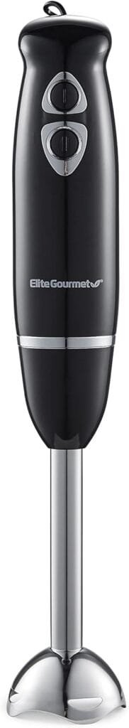 Elite Gourmet EHB1015 Immersion Hand Blender 500 Watts 2 Speed Mixing with Stainless Steel Blades, Detachable Wand Stick Mixer, Smoothies, Baby Food, Soup, Black Elite Gourmet EHB1015 Immersion Hand Blender 500 Watts 2 Speed Mixing with Stainless Steel Blades, Detachable Wand Stick Mixer, Smoothies, Baby Food, Soup, Black