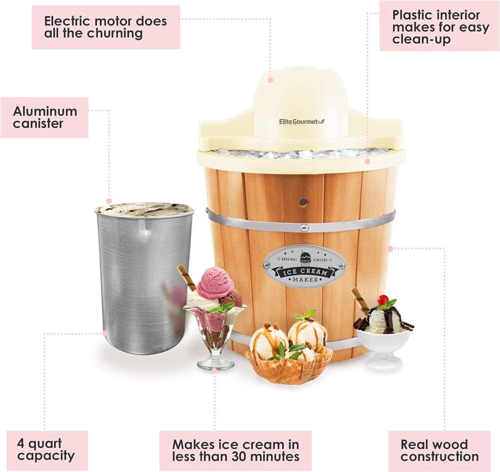 Elite Gourmet EIM-924L# 4 quart Old Fashioned Electric Ice Cream Maker, Pine Bucket Elite Gourmet EIM-924L# 4 quart Old Fashioned Electric Ice Cream Maker, Pine Bucket